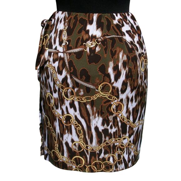 Cache Earth Tones Stretch Faux Wrap Ruched Skirt Self Belt Lined Status NWT $98 - Picture 2 of 2